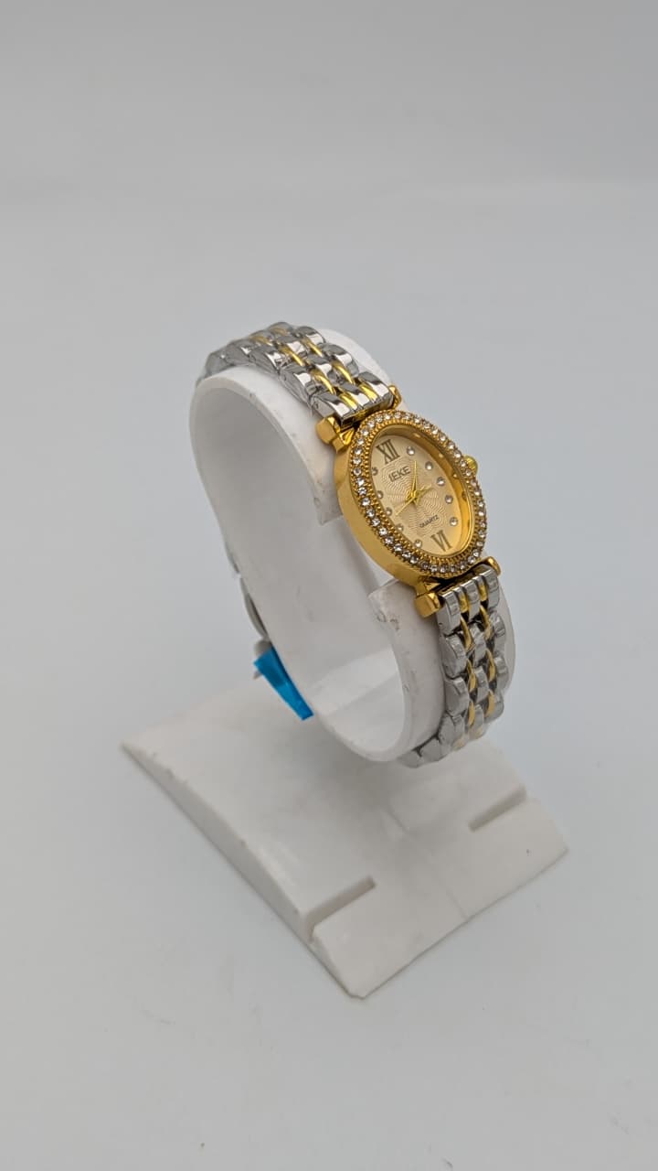 IKME Two-Tone Gold & Silver Bracelet Watch with Crystal Bezel