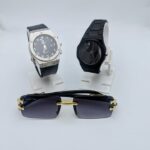 Men’s Combo Deal – Hublot Style Watch, Black Watch & Smart Eyes Glasses - Black